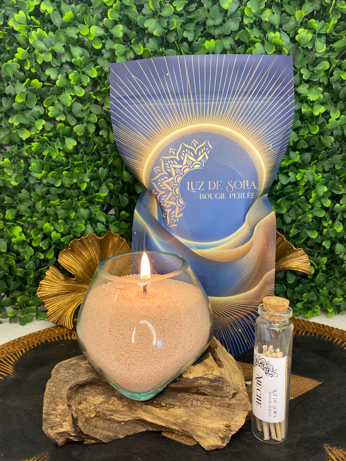 Sachet bougie perlée (Rose poudré) 🌸  - 450g + 10 mèches inclus