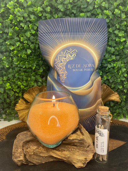 Sachet bougie perlée (Orange) - 450g 🟠 + 10 mèches inclus