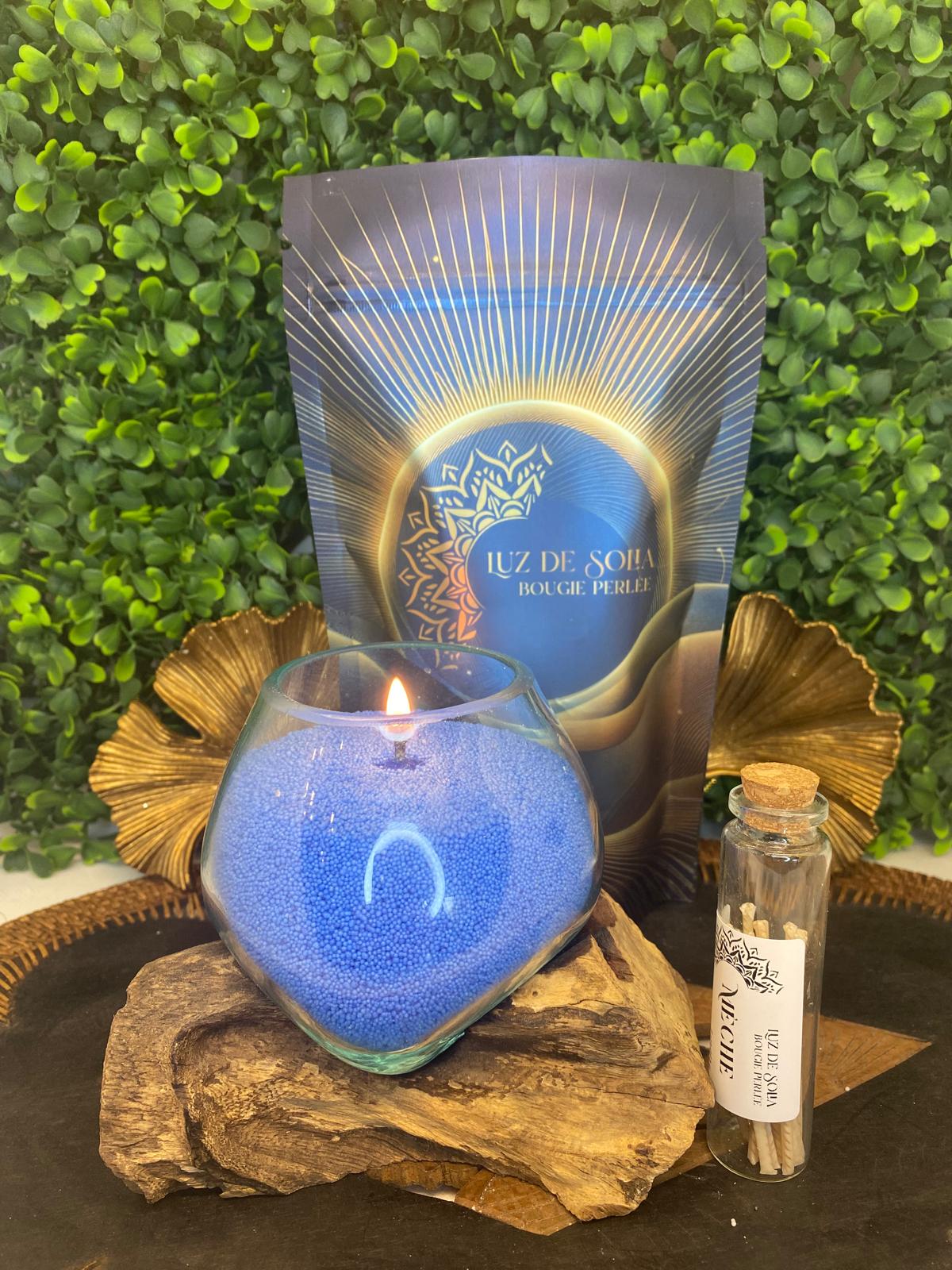 Sachet bougie perlée (Bleu) 250g  🔵 + 10 mèches inclus