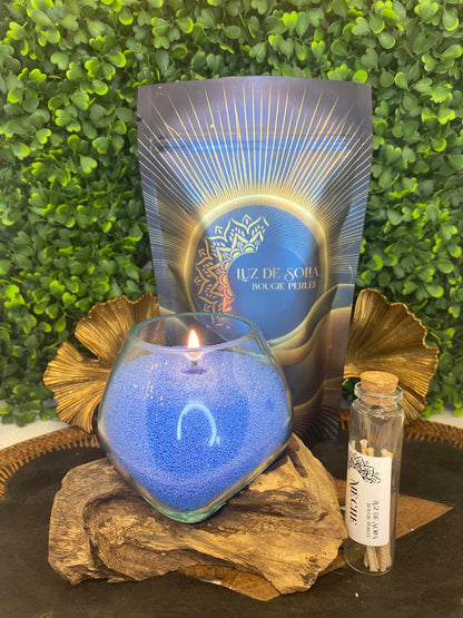 Sachet bougie perlée (Bleu) 250g  🔵 + 10 mèches inclus