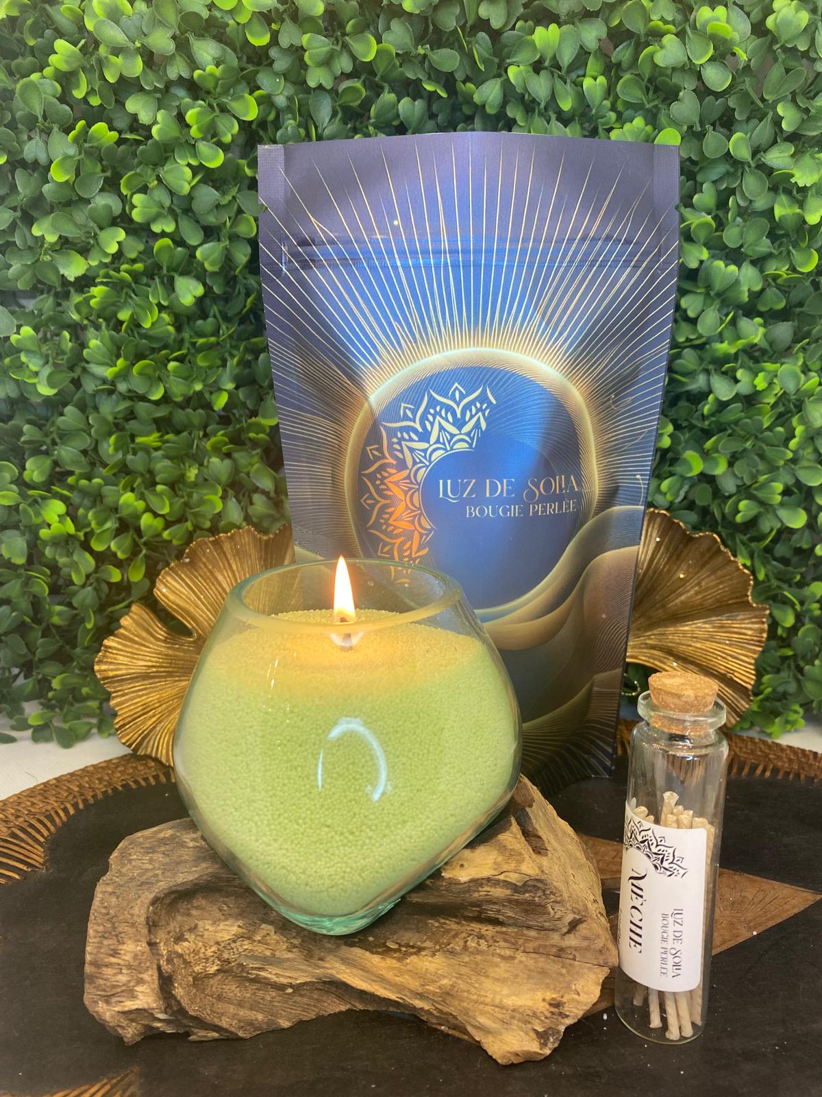 Sachet bougie perlée (Vert) 250g  🟢 + 10 mèches inclus