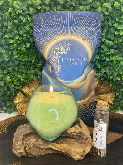 Sachet bougie perlée (Vert) 450g 🟢 + 10 mèches inclus