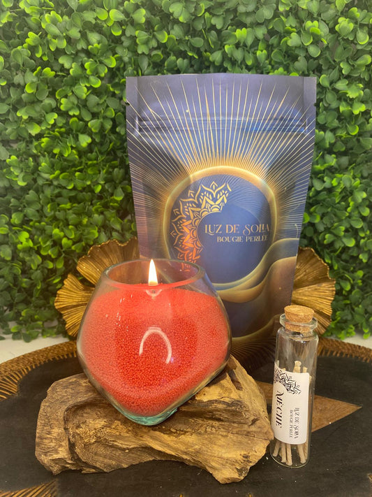 Sachet bougie perlée (Rouge) 250g 🔴 + 10 mèches inclus