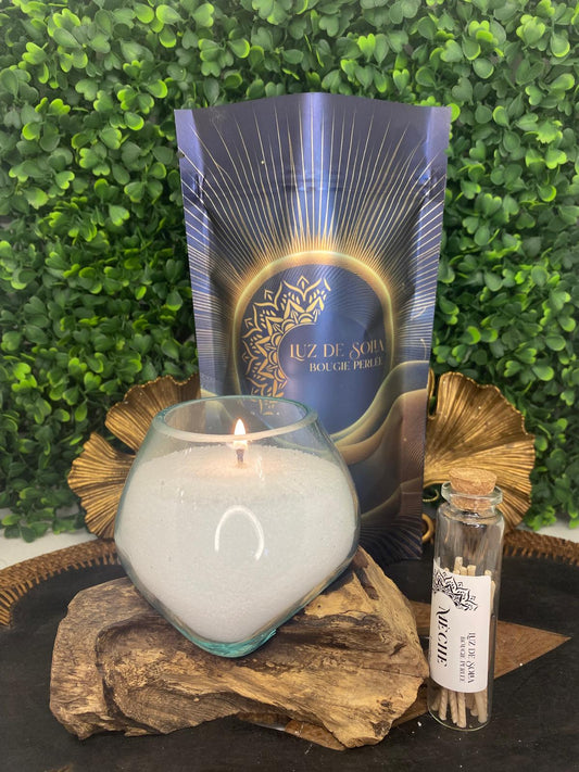 Sachet bougie perlée (Blanc) 250g ⚪️ + 10 mèches inclus