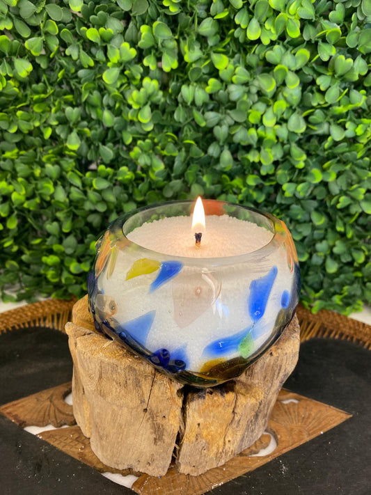 Contenant en Verre coloré fondu sur bois - Luz De Solia