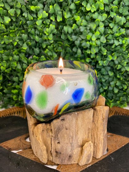 Contenant en Verre coloré fondu sur bois - Luz De Solia